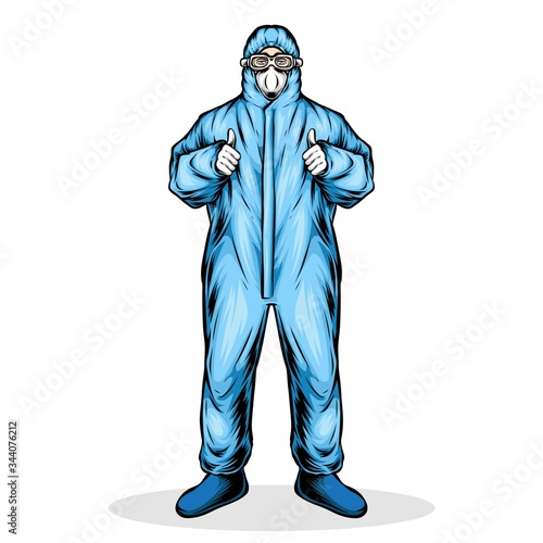 man wearing medical hazmat suit vector