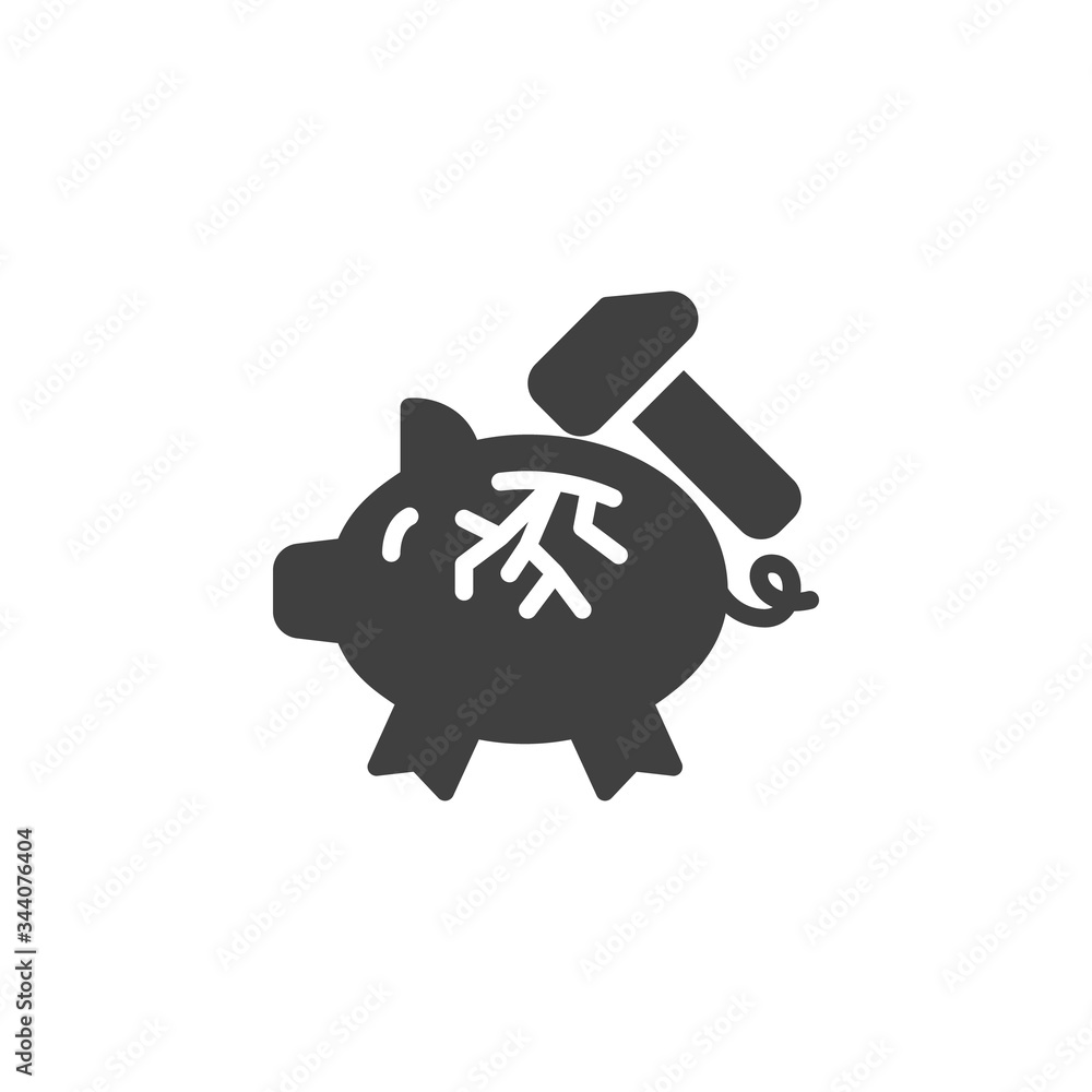 Piggy bank and hammer vector icon. filled flat sign for mobile concept and web design. Broken piggy bank glyph icon. Bankruptcy symbol, logo illustration. Vector graphics Piggy bank and hammer vector icon. filled flat sign for mobile concept and web design. Broken piggy bank glyph icon. Bankruptcy symbol, logo illustration. Vector graphics