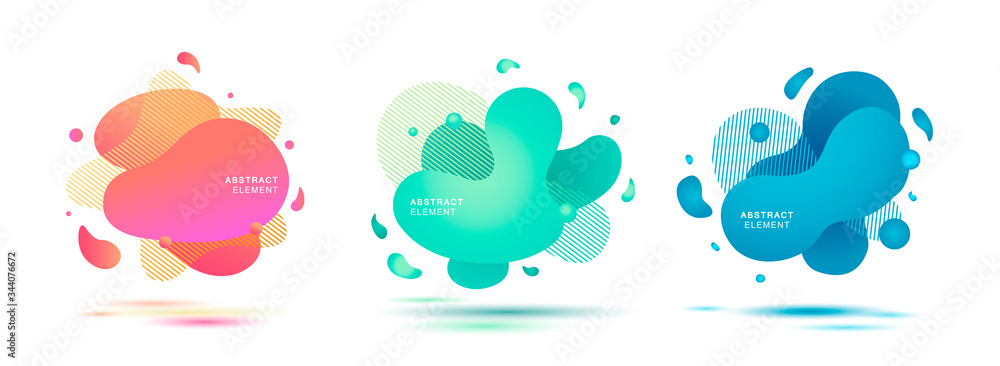 Abstract element set modern graphic. Simple gradient abstract shape of flowing liquid. Design template of a logo, flyer or presentation. Vector illustration.
