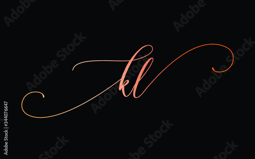kl or k, l Lowercase Cursive Letter Initial Logo Design, Vector Template