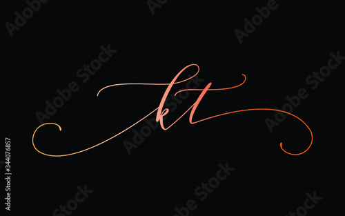 kt or k, t Lowercase Cursive Letter Initial Logo Design, Vector Template