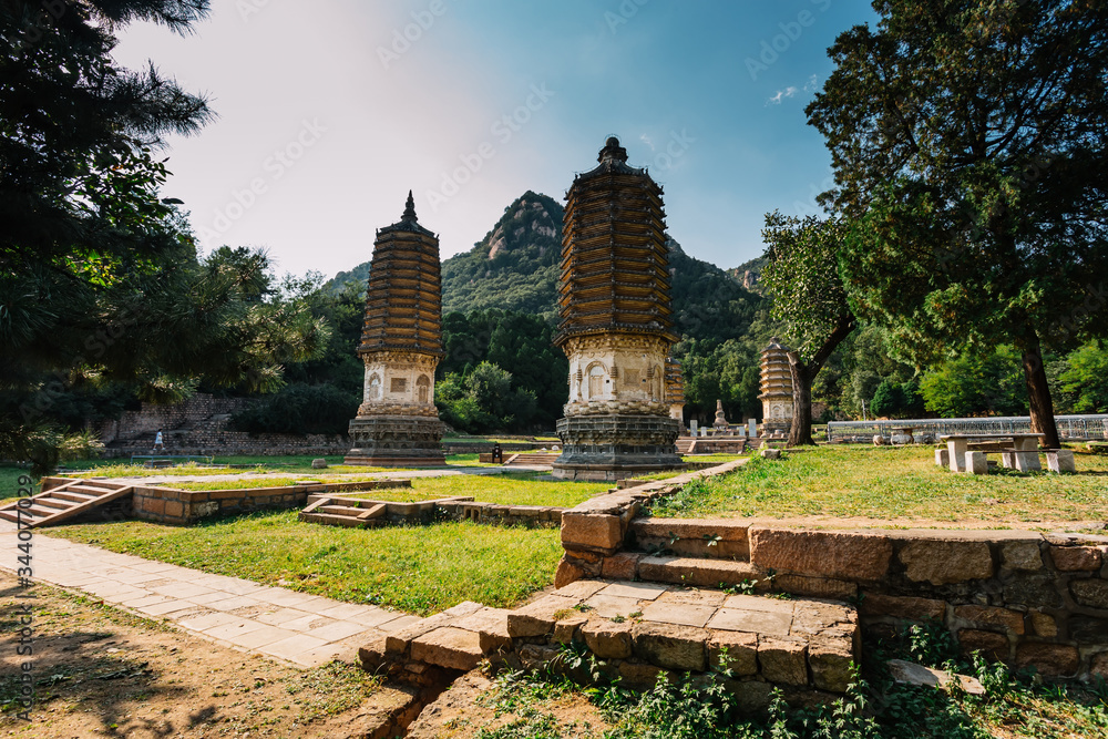 Yinshan Pagoda Forest. Complexes of ancient pagodas and a tourist attraction of China