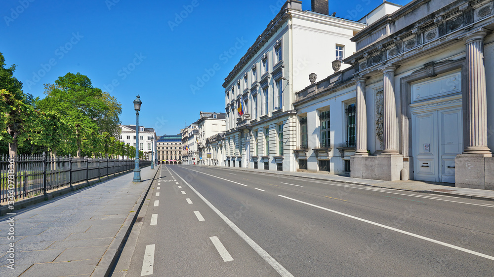 Street of the law and Royal park  at Brussels without any people