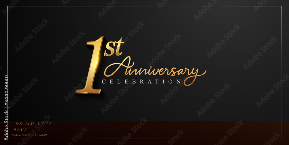 1st anniversary celebration logotype with handwriting golden color