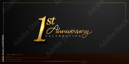 1st anniversary celebration logotype with handwriting golden color elegant design isolated on black background. vector anniversary for celebration, invitation card, and greeting card