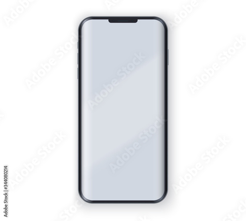 Smartphone layout presentation mockup. Example Black frameless model smartphone with notch. Project application mockup. Vector Illustration isolated on white background