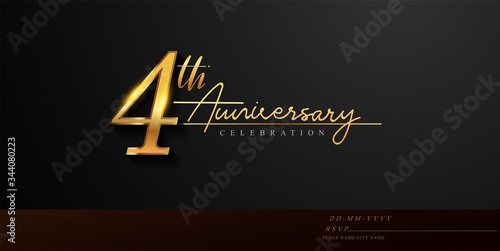 4th anniversary celebration logotype with handwriting golden color elegant design isolated on black background. vector anniversary for celebration, invitation card, and greeting card