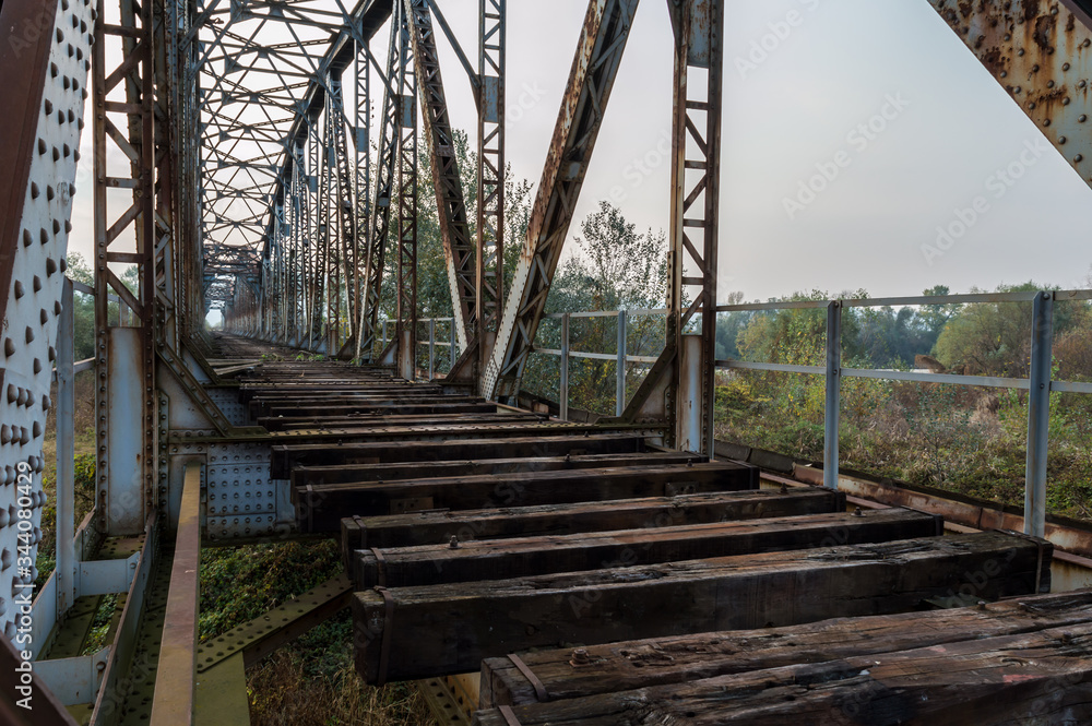 an old railway bridge over the Morava River