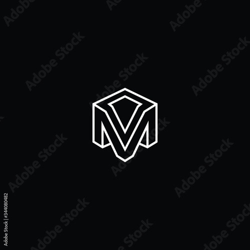 Minimal elegant monogram art logo. Outstanding professional trendy awesome artistic 3D M MV VM initial based Alphabet icon logo. Premium Business logo White color on black background