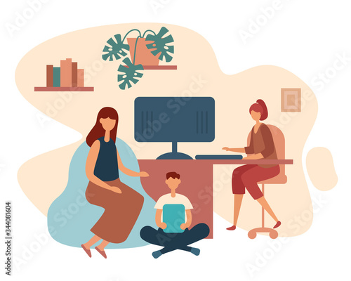 Kid studying at home with parent working remotely