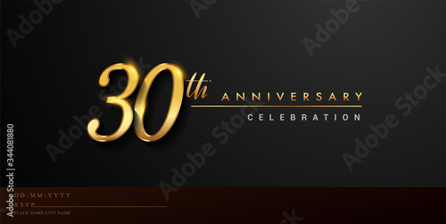 30th anniversary celebration logotype with handwriting golden color elegant design isolated on black background. vector anniversary for celebration, invitation card, and greeting card