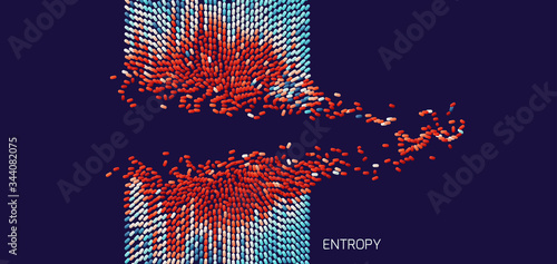 Irregular array or matrix of random ovals. Background breaking down into small fragments. Motion vector illustration.