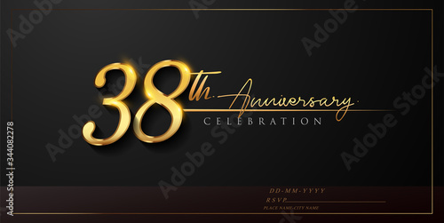 38th anniversary celebration logotype with handwriting golden color elegant design isolated on black background. vector anniversary for celebration, invitation card, and greeting card