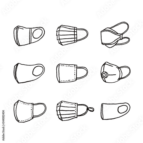 様々なマスクの手描きイラスト