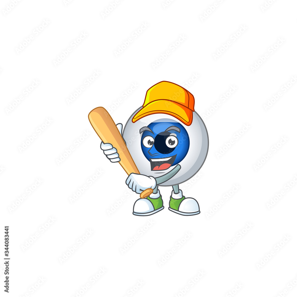 Human eye ball cartoon design concept of hold baseball stick Human eye ball cartoon design concept of hold baseball stick