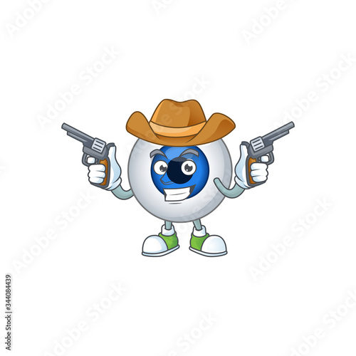 A cowboy cartoon character of human eye ball holding guns