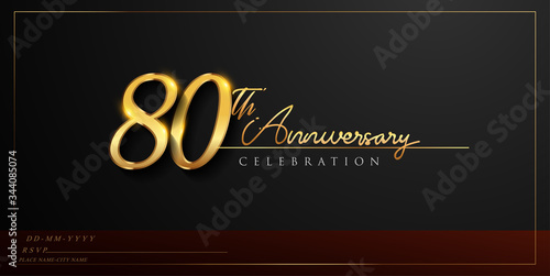 80th anniversary celebration logotype with handwriting golden color elegant design isolated on black background. vector anniversary for celebration, invitation card, and greeting card