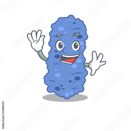 A charismatic burkholderia bacteria mascot design style smiling and waving hand