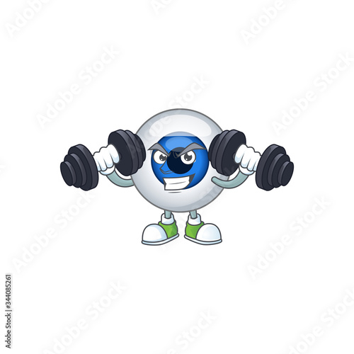Fitness exercise human eye ball cartoon character using barbells © kongvector