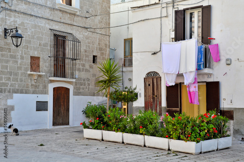 A small square in the old town of Monopoli, Italy