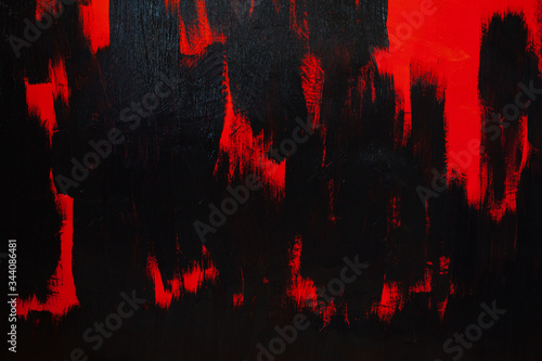 Quadro su tela Brush painted black red wall background structure