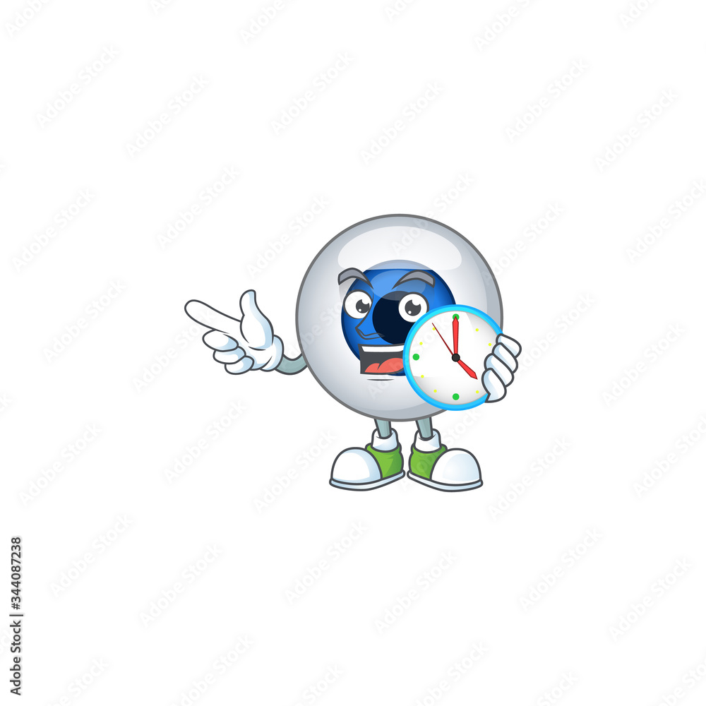 Human eye ball mascot design concept holding a circle clock Human eye ball mascot design concept holding a circle clock