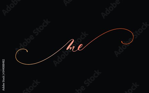 me or m, e Lowercase Cursive Letter Initial Logo Design, Vector Template