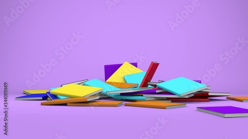 Colorful books are falling down, 3d rendering