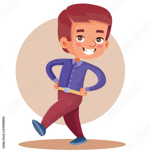 little boy merrily walks put your hands on your belt, isolated object on a white background, vector illustration,