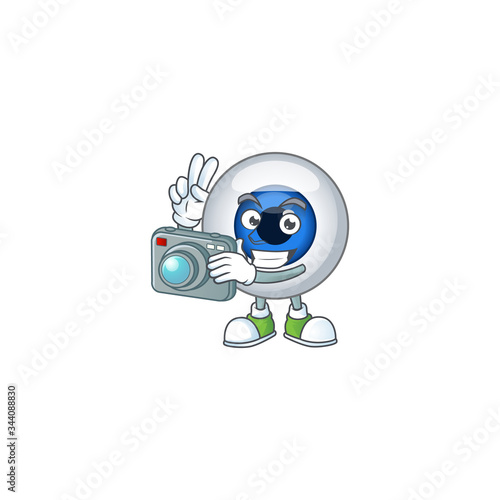 Human eye ball photographer mascot design concept using an expensive camera © kongvector