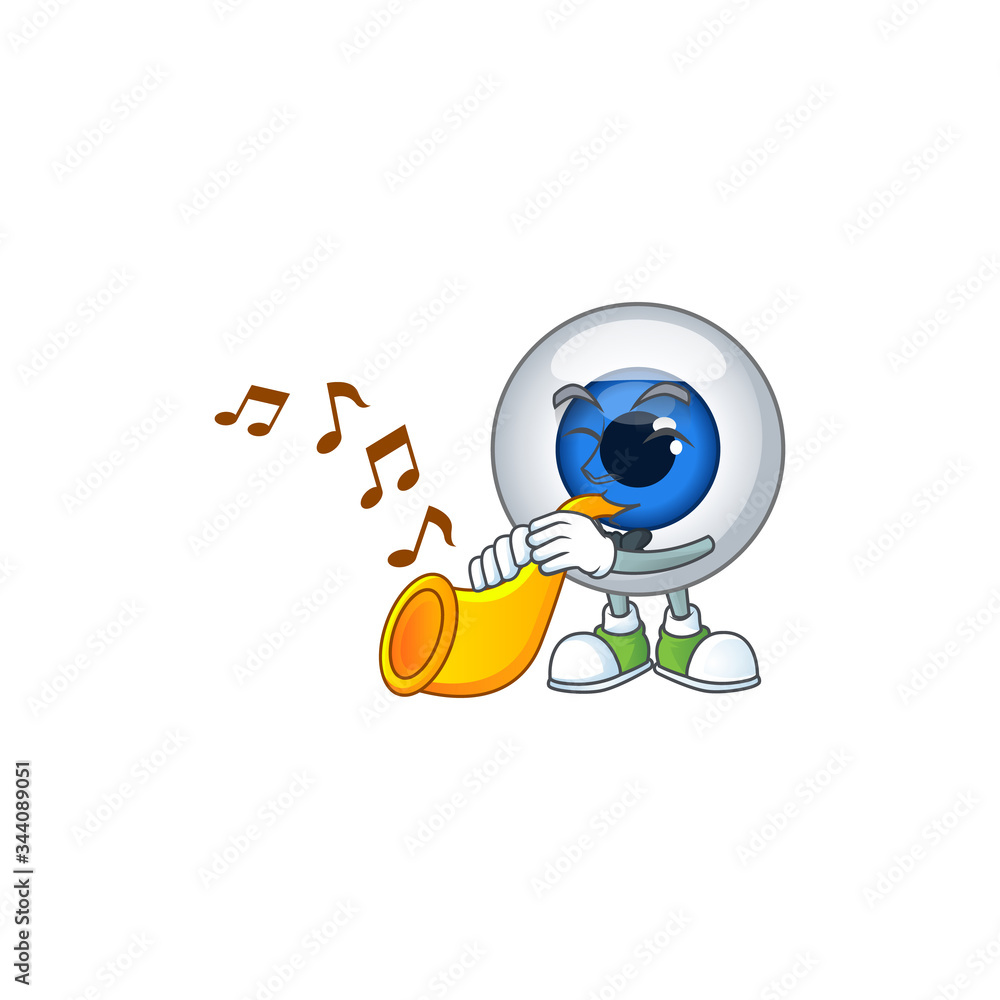 A brilliant musician of human eye ball cartoon character playing a trumpet A brilliant musician of human eye ball cartoon character playing a trumpet