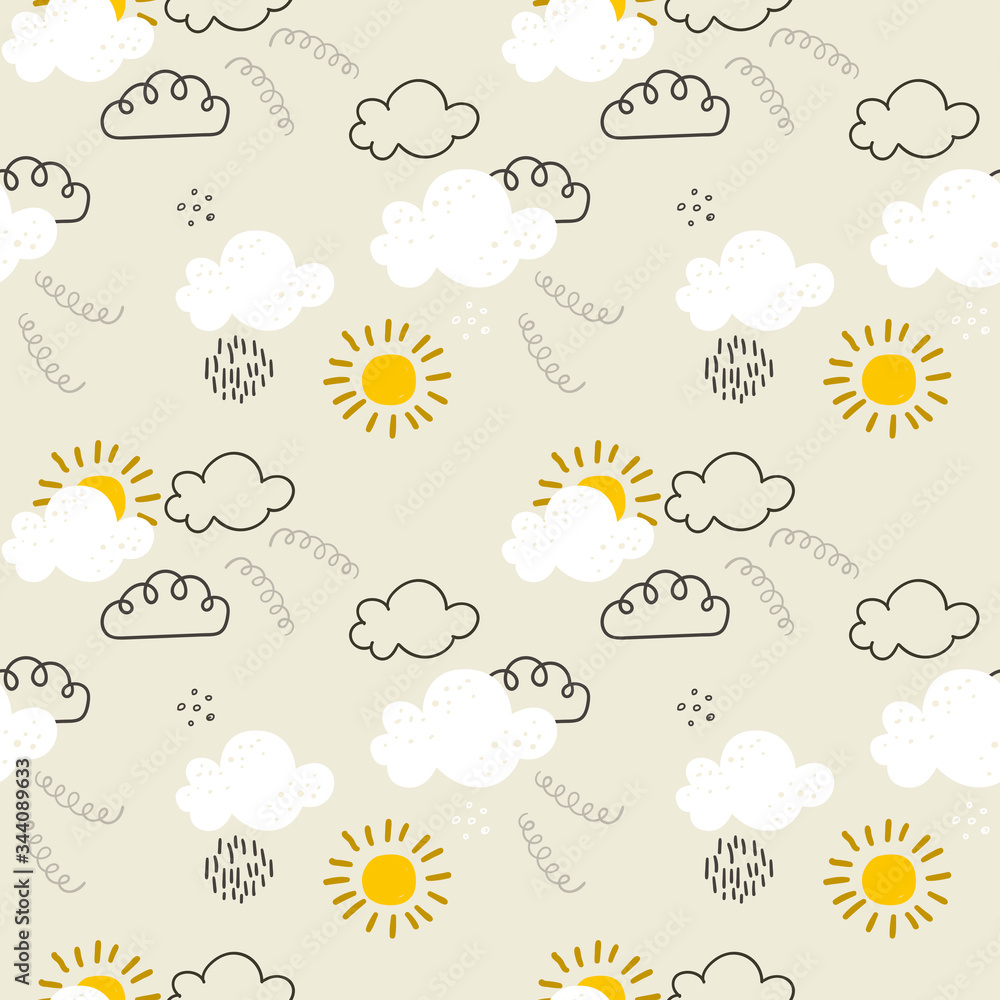 Obraz premium Seamless pattern with sun and clouds