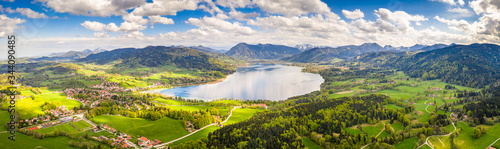 Lake Tegernsee in the Bavarian Alps. Aerial Drone Panorama Shot. Spring photo