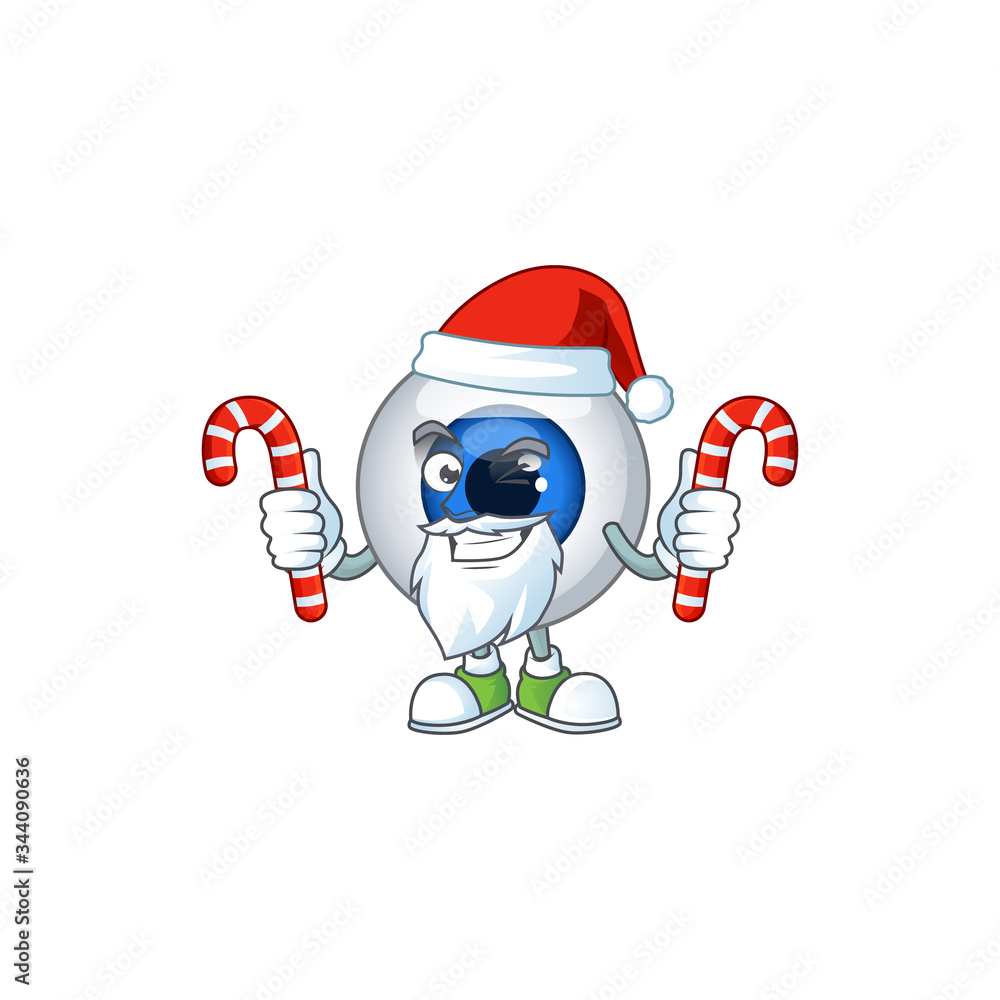Human eye ball humble Santa Cartoon character having candies Human eye ball humble Santa Cartoon character having candies