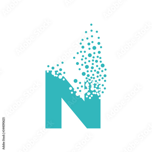 Letter N dispersing into a cloud of bubbles