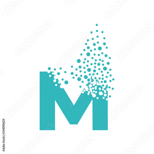 Letter M dispersing into a cloud of bubbles