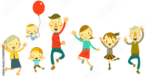 踊るファミリー　祖父　父母　父　母　女の子　男の子　赤ちゃん