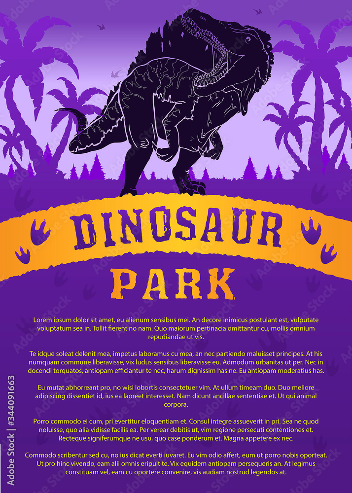 Poster Dinosaur World with the image of a Spinosaurus. The prehistoric world. Jurassic period Poster Dinosaur World with the image of a Spinosaurus. The prehistoric world. Jurassic period