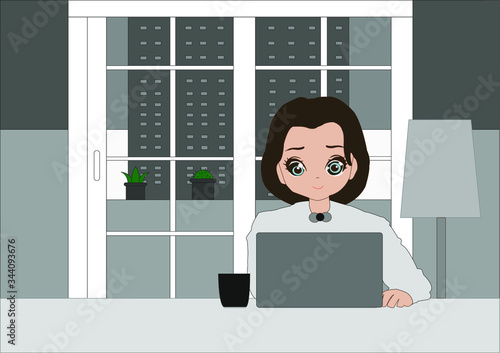 Work at home concept design.People work at home to prevent virus infection. Home office workplace.  Freelance woman working on laptop at her house