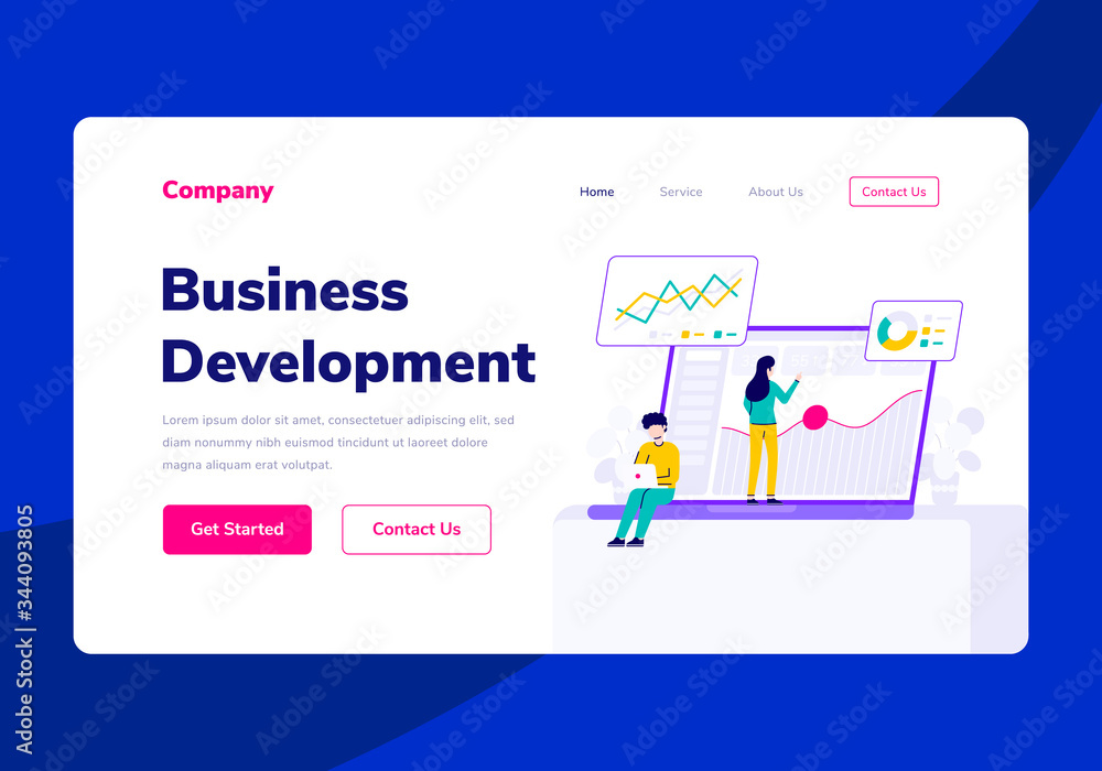 Template Landing Page People Business Development Vector Flat Illustration Template Landing Page People Business Development Vector Flat Illustration