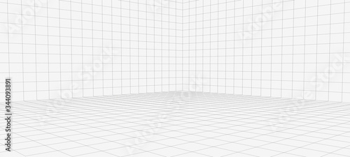 Vector perspective mesh. Detailed grid lines on white background. Vector illustration.