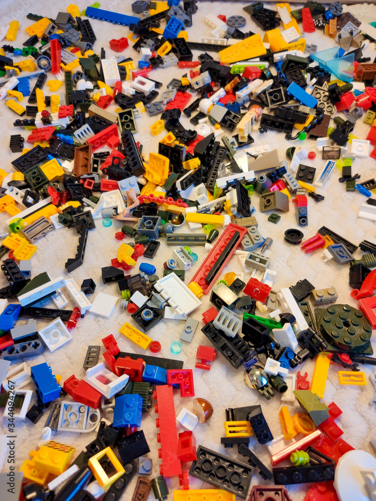 Many small parts from Bricks. Lots of colorful toy bricks. The background is from Bricks.