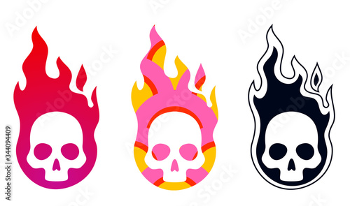 Wallpaper Mural Burning skull in fire flame, vector illustration isolated on white, set of 3. Red, textured, black and white versions. Torontodigital.ca