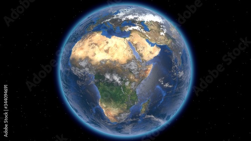 Beautiful planet Earth in space against the background of stars. Africa. 3d rendering. Elements of this video furnished by NASA.