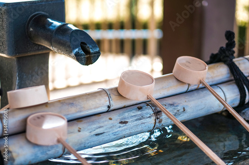 Sacred water dipper for prosperity, temple in japan.