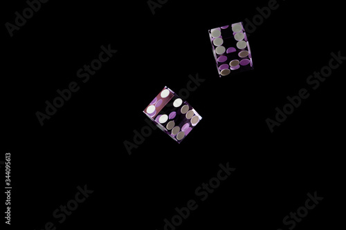 Purple Casino dices over black background