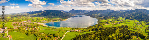 Lake Tegernsee in the Bavarian Alps. Aerial Drone Panorama Shot. Spring photo