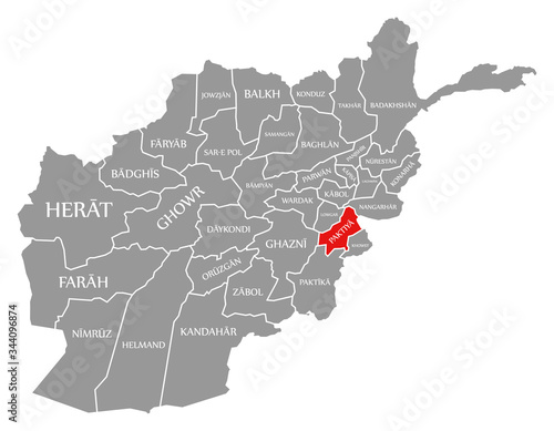 Paktiya red highlighted in map of Afghanistan photo