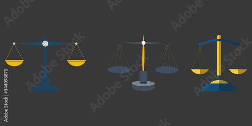 Scales icons set. Law scale icon. Vector flat design