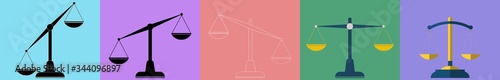Scales icons set. Law scale icon. Vector flat design
